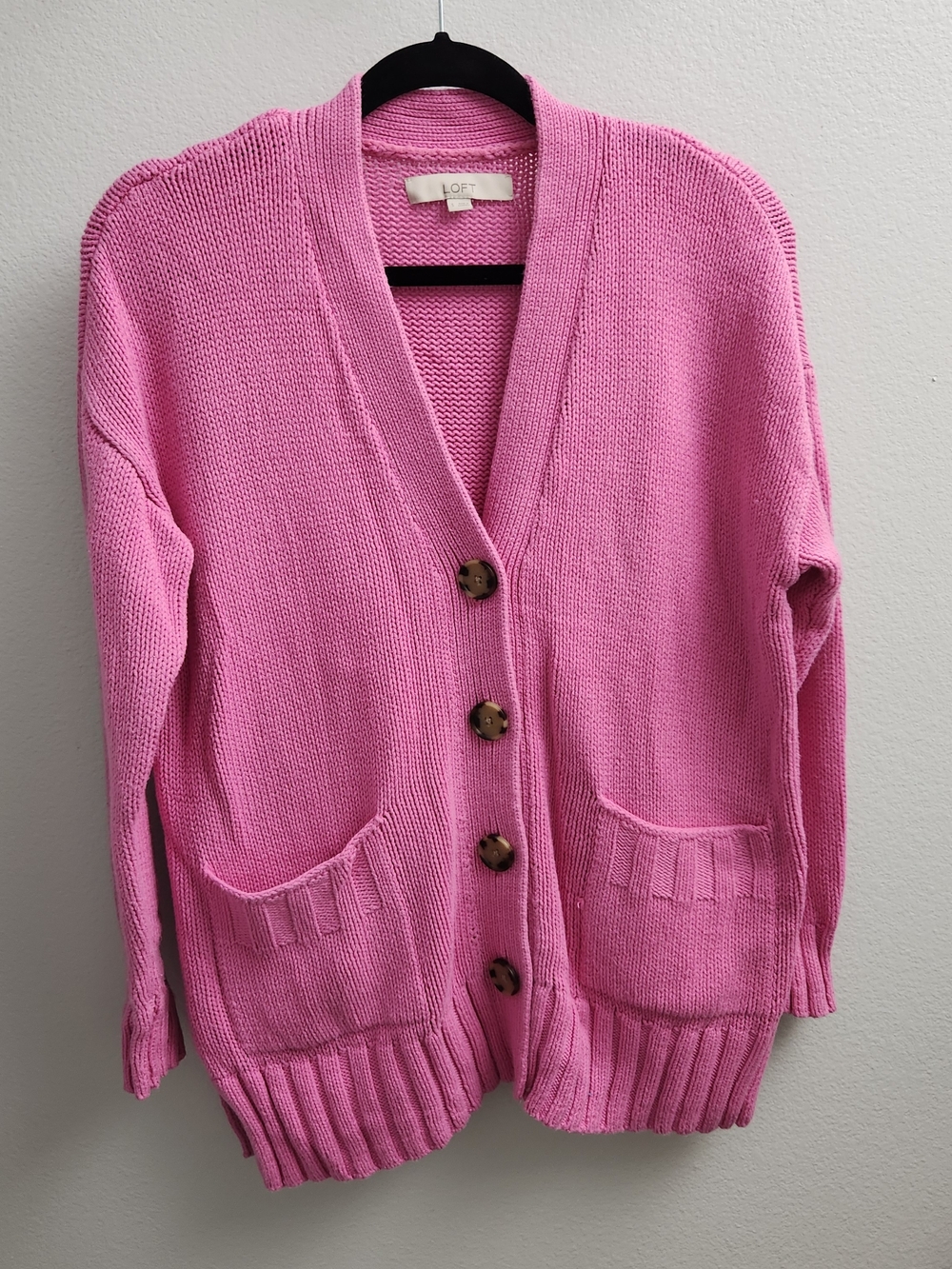 LOFT Pink Button-Front Knit Cardigan Sweater